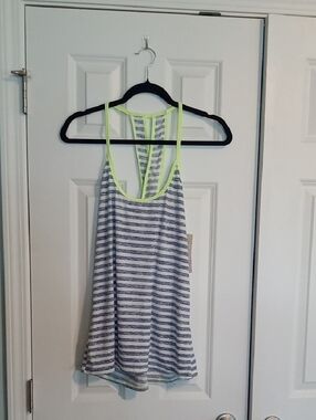 Striped Racerback Tank Top with Neon Trim
